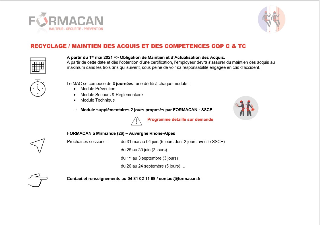 Mac recyclage CQP C & CQP